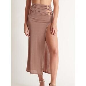 New Perza Women's Size Medium Beige Midi Skirt with Side Slit Eveningwear